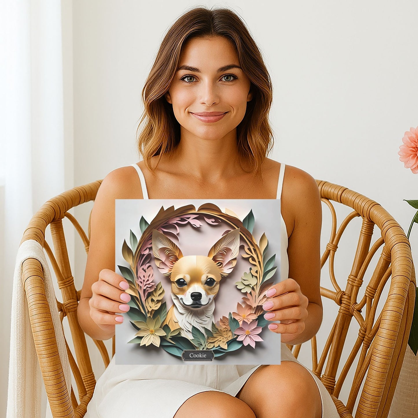 Fawn Chihuahua in Pastel Colors - 3D Illusion Dog Lover Wall Art