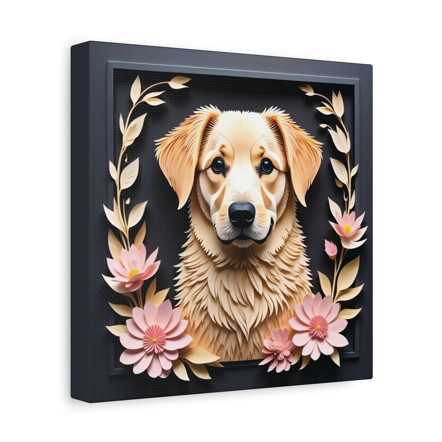 Yellow Labrador Memorial Portrait - Personalized Dog Name Canvas Print with Flowers - Custom Labrador Retriever Gift for Dog Mom or Breeder