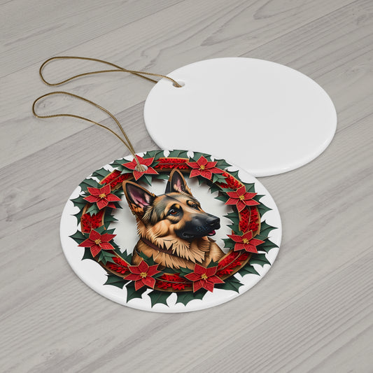 German Shepherd Collectable Dog Breed Ceramic Ornament - Vintage Papercut Inspired Design