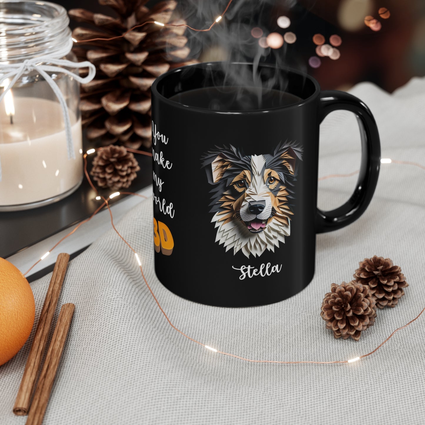 You Make My World 3D - Australian Shepherd Custom Name Ceramic 11oz Mug