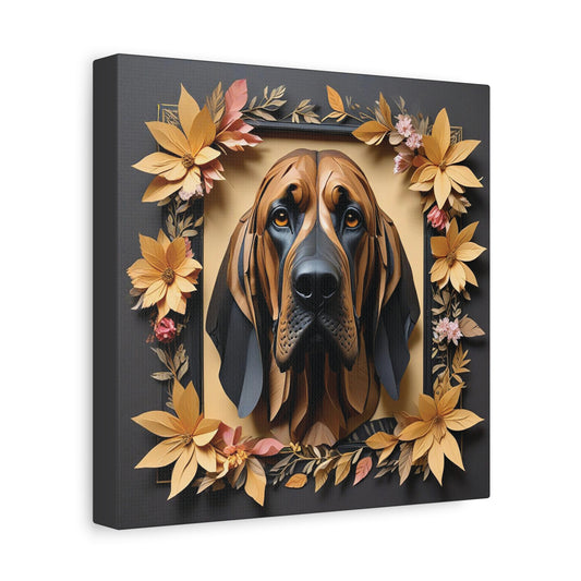 Golden Bloodhound Canvas Print Wall Art - 3D Illusion Dog Portrait