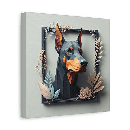 Doberman Portrait Wall Art with Botanical Frame - Unique Pet Memorial Home Decor