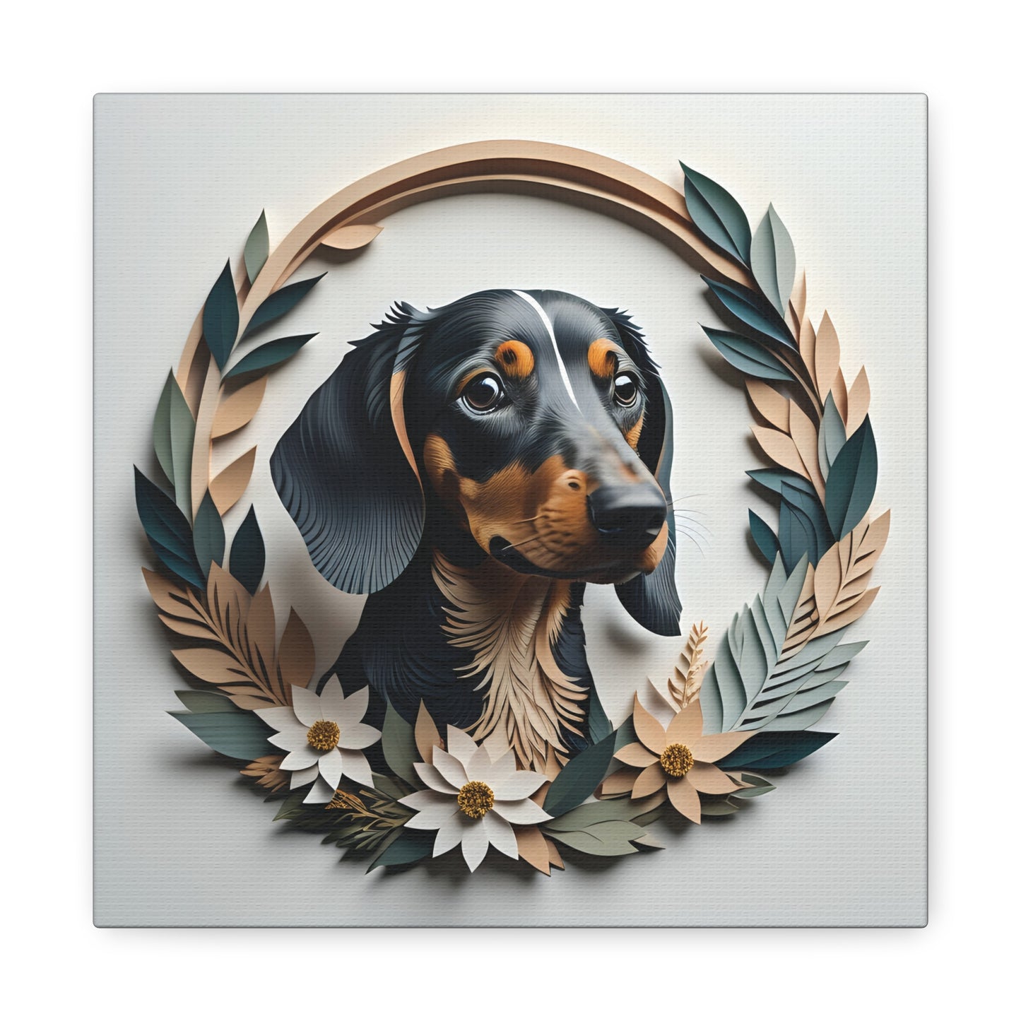 Black Dachshund Leaf Wreath Wall Art - Custom Pet Name Artwork