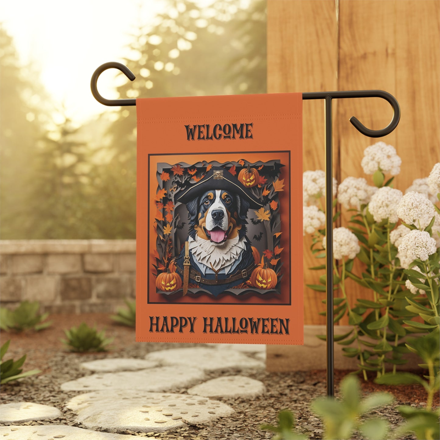 Berner Halloween Garden Flag, Two-Sided Halloween Flag for Bernese Mountain Dog Owner