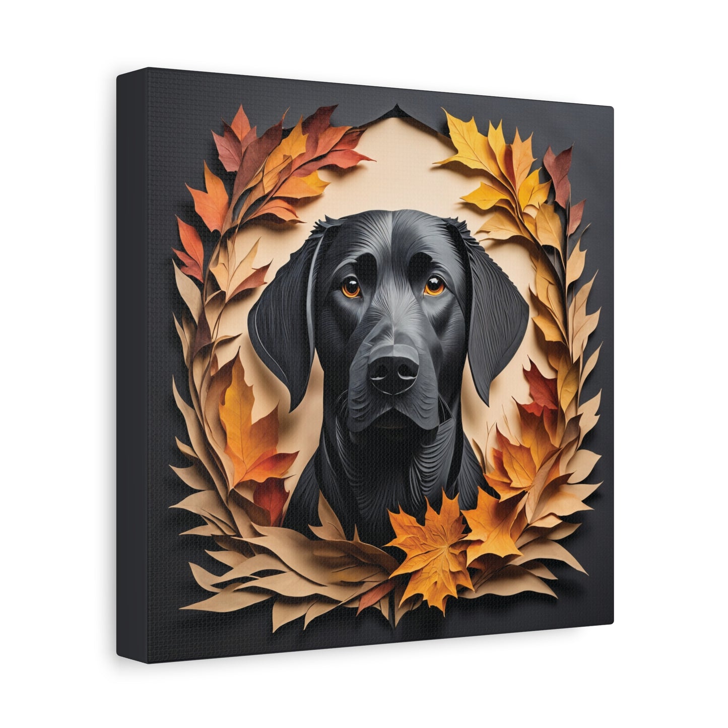 Black Lab Fall Art, Canvas Print 3D Illusion Art with Name Personalization, Labrador Memorial Gift, Best Gift for Lab Mom or Dad