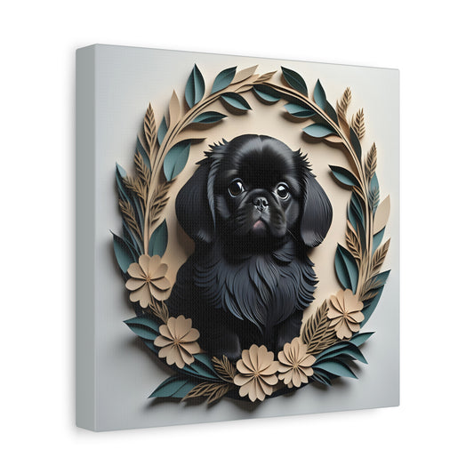 Black Pekingese in a Wreath Canvas Wrap - Pekingese Dog Memorial Gift or Decor