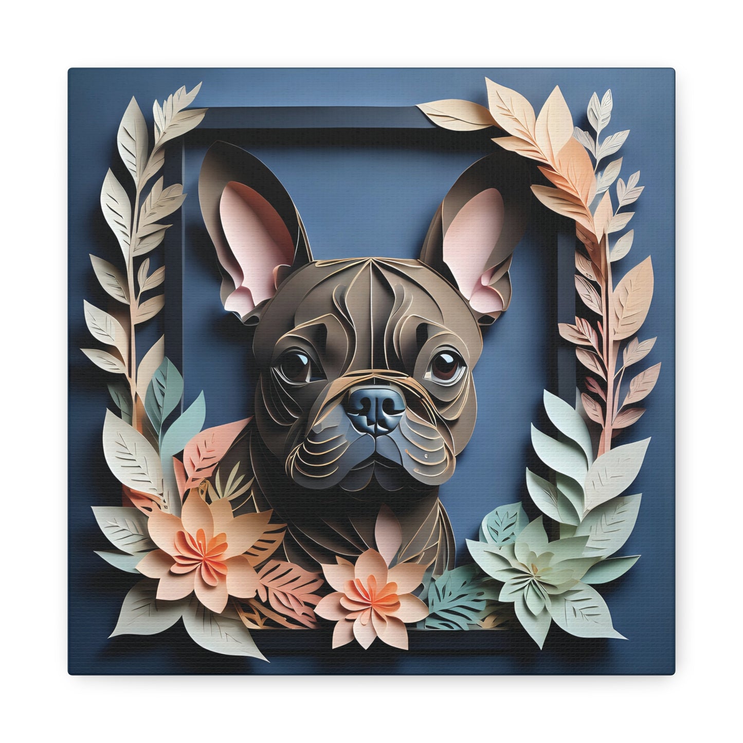 Navy Elegance French Bulldog - Faux Papercut Print with Deep Blue Backdrop