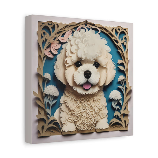 Bichon Frise Puppy Portrait - Papercut Imitation Dog Lover Canvas Print