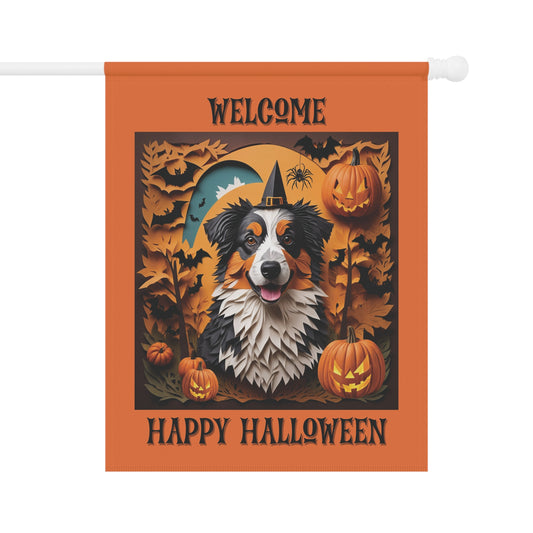 Aussie Halloween Garden Flag, Two-Sided Halloween Flag for Australian Shepherd Owner