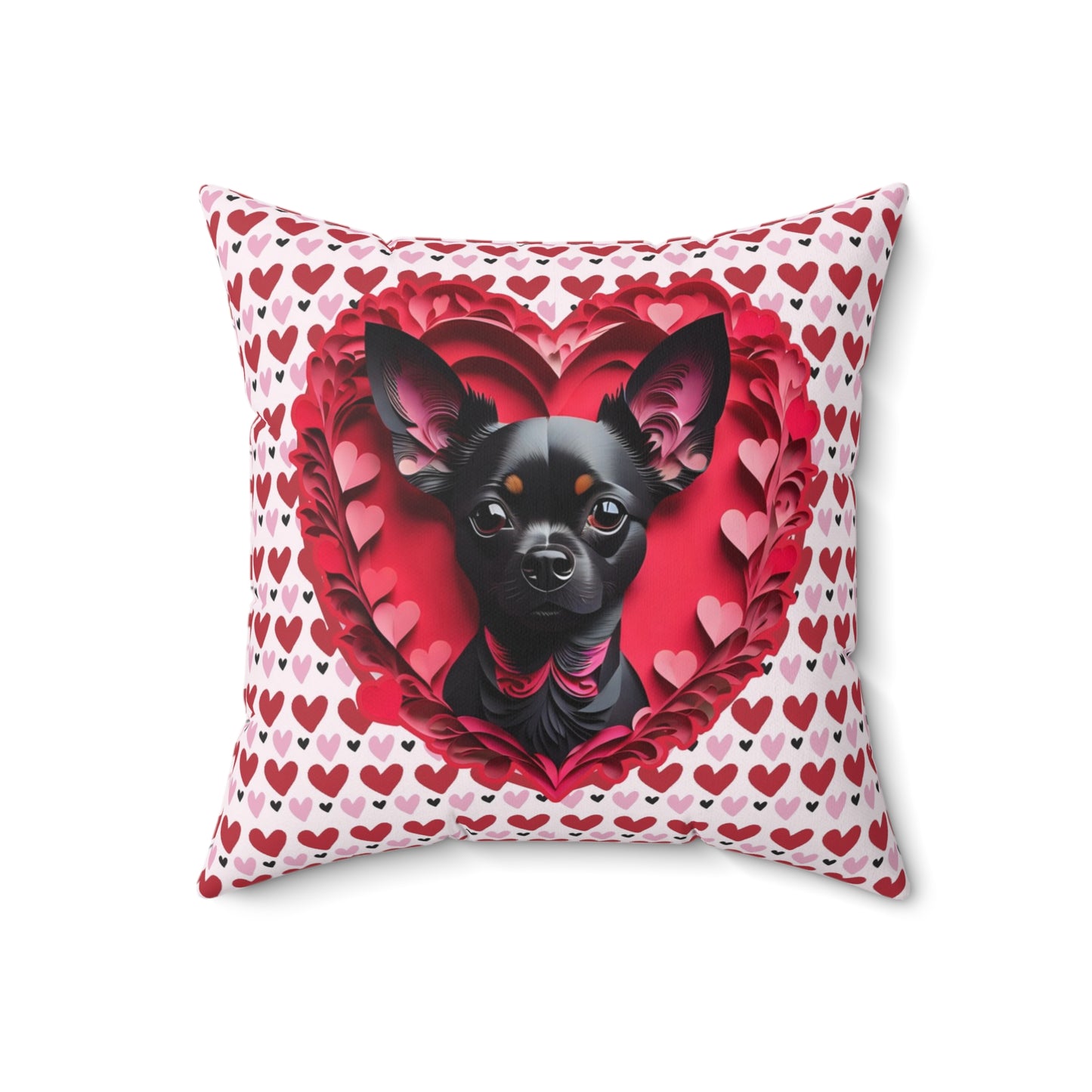Black Chihuahua Valentine's Day Gift Square Polyester Pillow - Valentine's Dog Lover Home Decor