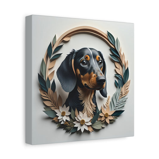 Black Dachshund Leaf Wreath Wall Art - Custom Pet Name Artwork