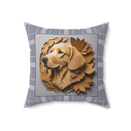 Golden Retriever Gray Plaid Pillow, Golden Retriever Gifts and Home Decor, Golden Retriever Owner Birthday or Housewarming Gift