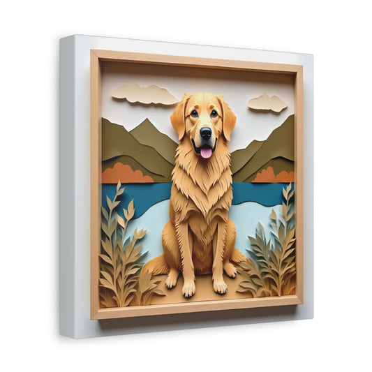 Golden Retriever Lake Wall Art with Custom Dog Name - Mountain Scene Personalized Pet Portrait