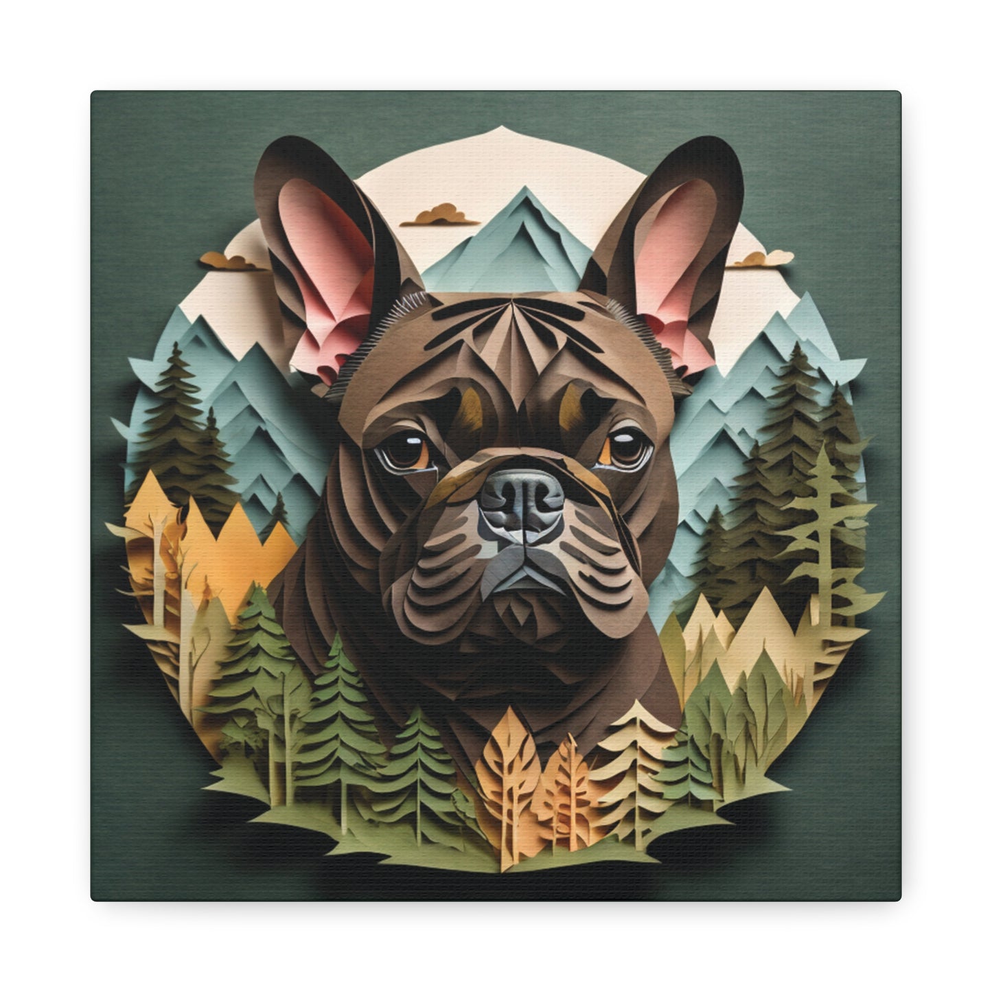 Brindle French Bulldog Wall Art - 3D Illusion Mountain Backdrop Frenchie Memorial