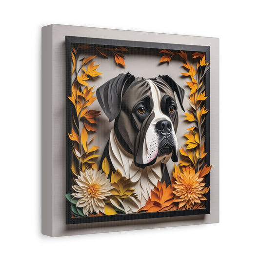 Black Boxer Dog Fall Art - Canvas Print 3D Illusion Art with Name Personalization
