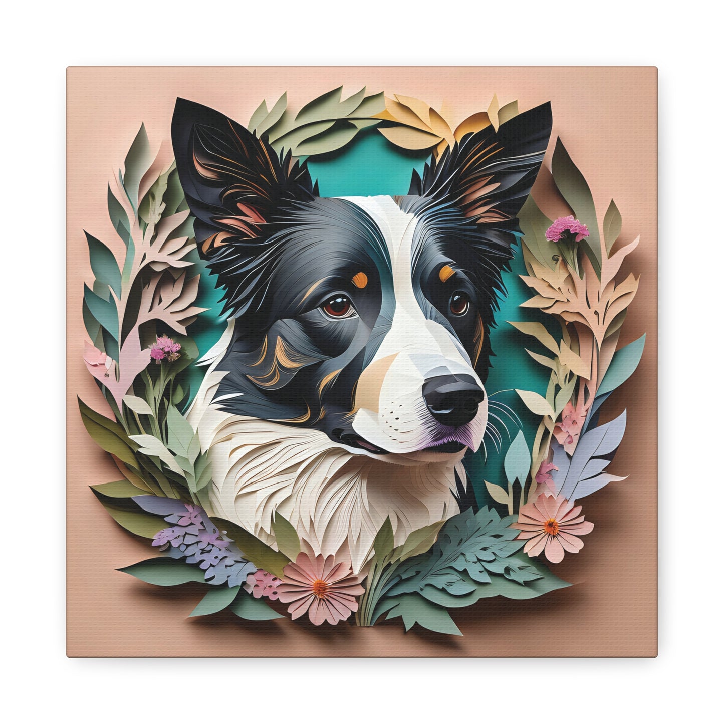 Border Collie in Floral Arrangement - 3D Illusion Art with Name Personalization
