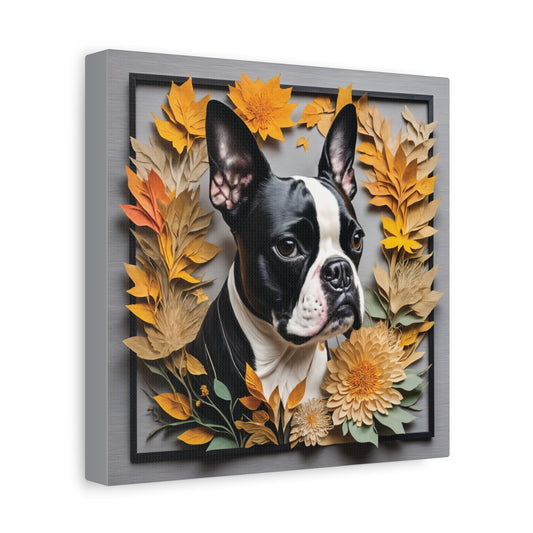 Boston Terrier Fall Art - Canvas Print 3D Illusion Art with Name Personalization