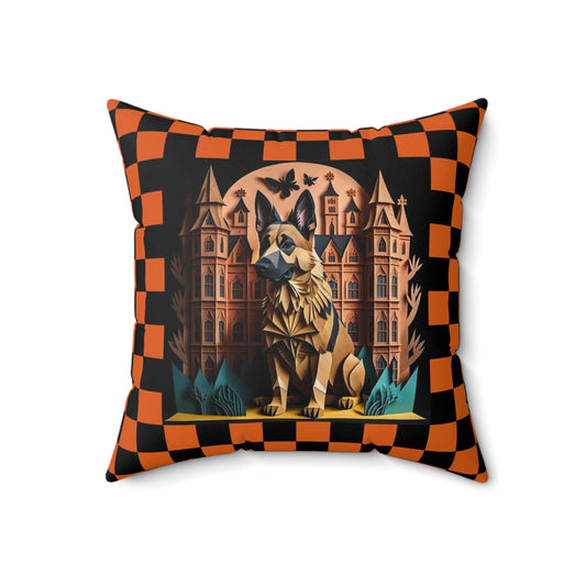 German Shepherd Halloween Pillow - Shepherd Lover Spooky Checkerboard Design Pillow