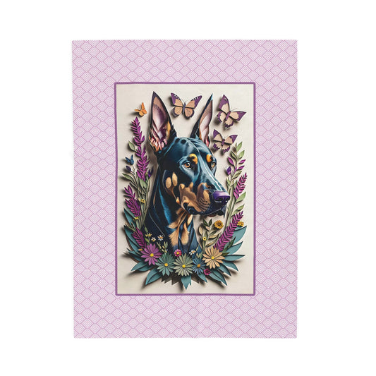 Doberman Portrait with Butterflies Velveteen Plush Blanket - Doberman Lover Throw Blanket