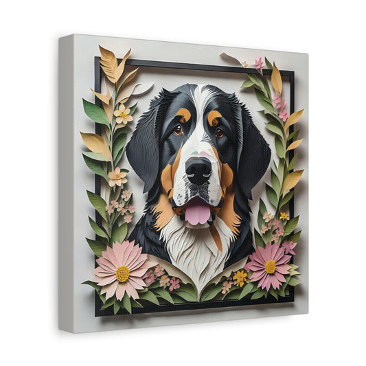 Bernese Mountain Dog Canvas Print - Vibrant Floral Design for Modern Home