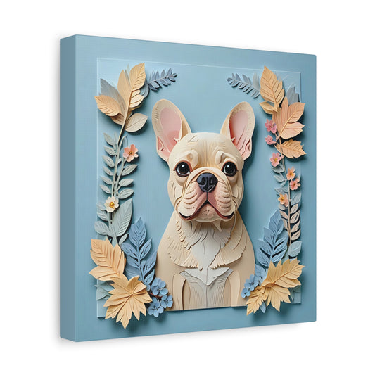 Cream French Bulldog Portrait in Blues - French Bulldog Mom or Dad Gift