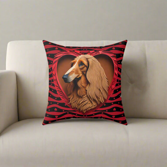 Afghan Hound Valentine's Day Gift Square Polyester Pillow, Holiday Decor for Dog Lover, Afghan Hound Mom Gift