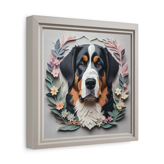 Floral Haven Bernese Mountain Dog - Papercut Imitation Canvas Print for Modern Home