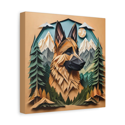 German Shepherd Mountain Portrait Print on Canvas - 3D Illusion Art with Name Personalization