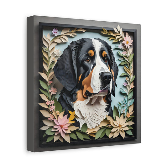 Serene Blossom Bernese Mountain Dog Canvas - Papercut Imitation Wall Art for Modern Home