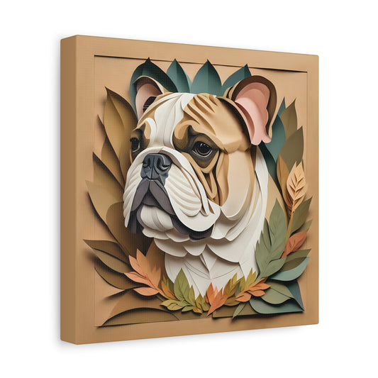 Bulldog Portrait in Natural Colors - Papercut Illusion Art on Canvas
