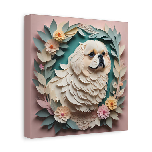 White Pekingese Floral Wall Art - Pekingese Dog Memorial Gift or Decor