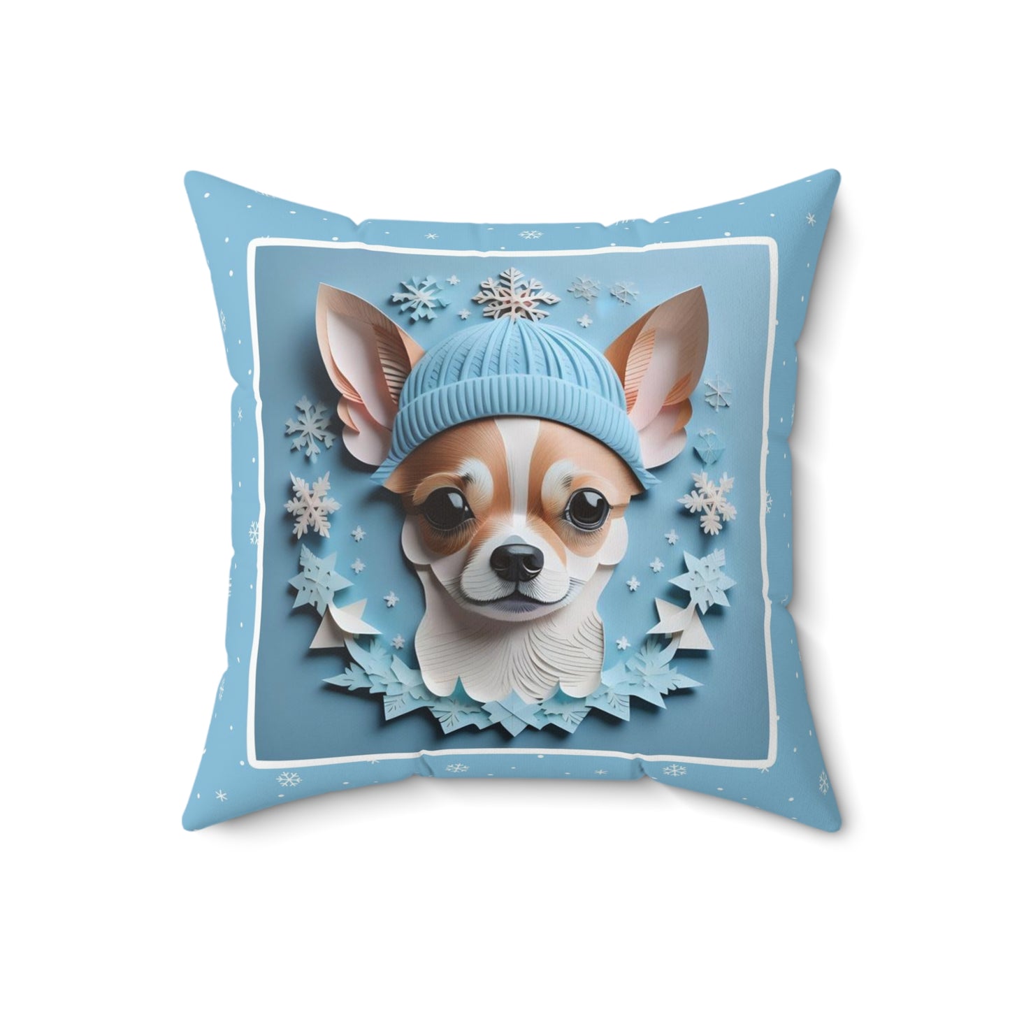 Winter Chihuahua Pillow, Seasonal Dog Lover Home Decor, Chihuahua Lover Comfort Gift