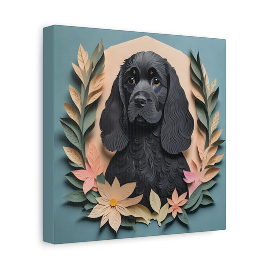 Black Cocker Spaniel Portrait on Canvas - Craft Imitation Dog Lover Wall Art