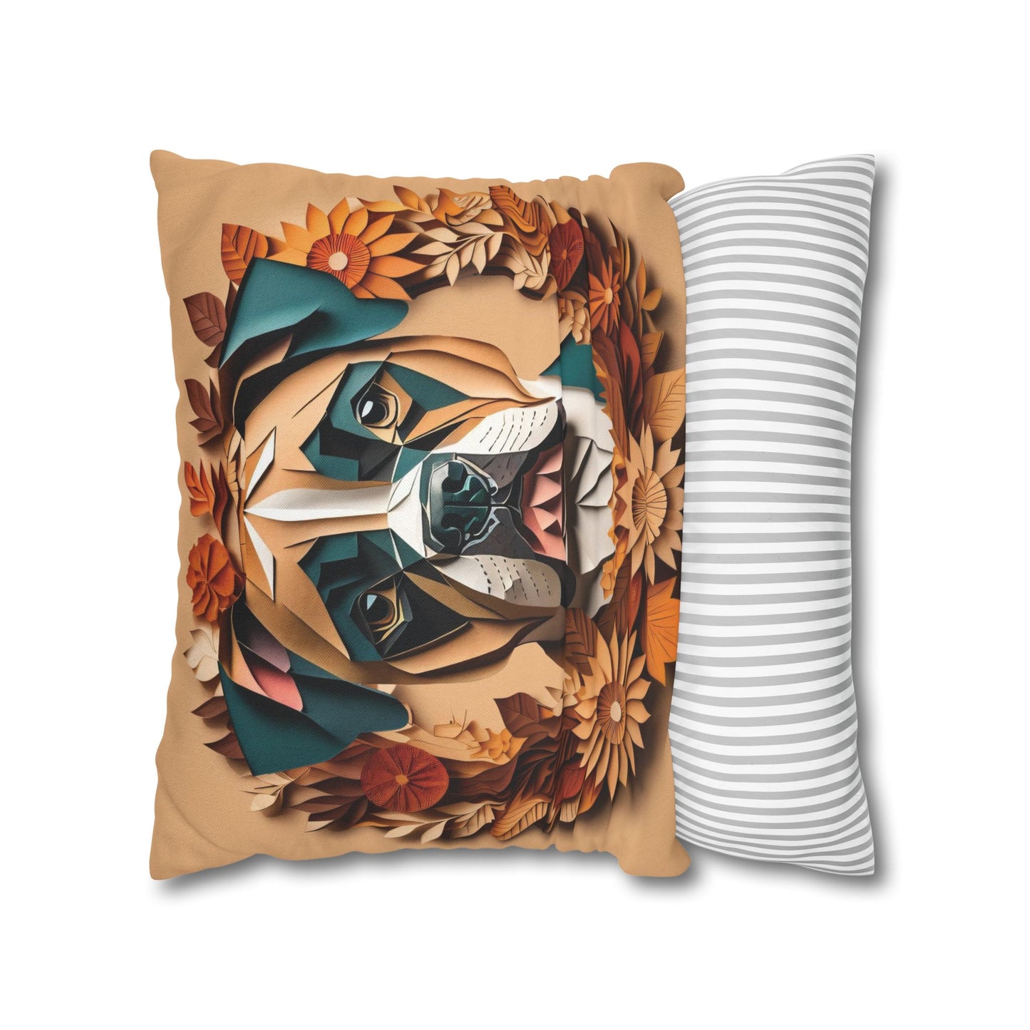 Boxer Holiday Pillow or Pillowcase - Reversible Fall or Christmas Themed Square Cushion or Cover