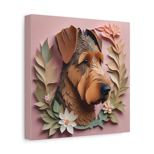 Airedale Terrier Floral 3D Illusion Portrait on Pink Background