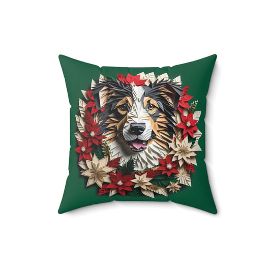 Australian Shepherd Holiday Pillow or Pillowcase, Thanksgiving and Christmas Reversible Square Pillow or Pillowcase