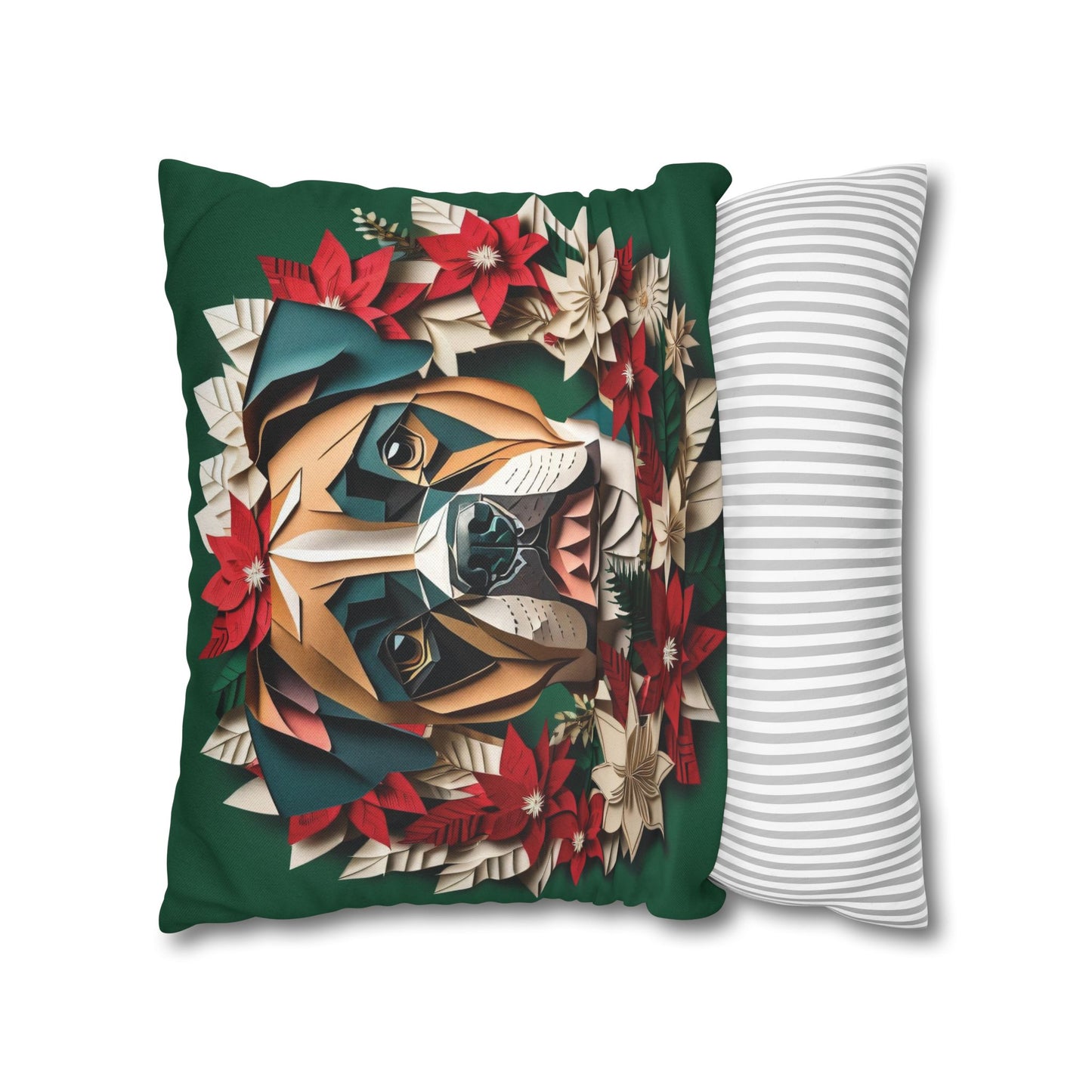 Boxer Holiday Pillow or Pillowcase - Reversible Fall or Christmas Themed Square Cushion or Cover