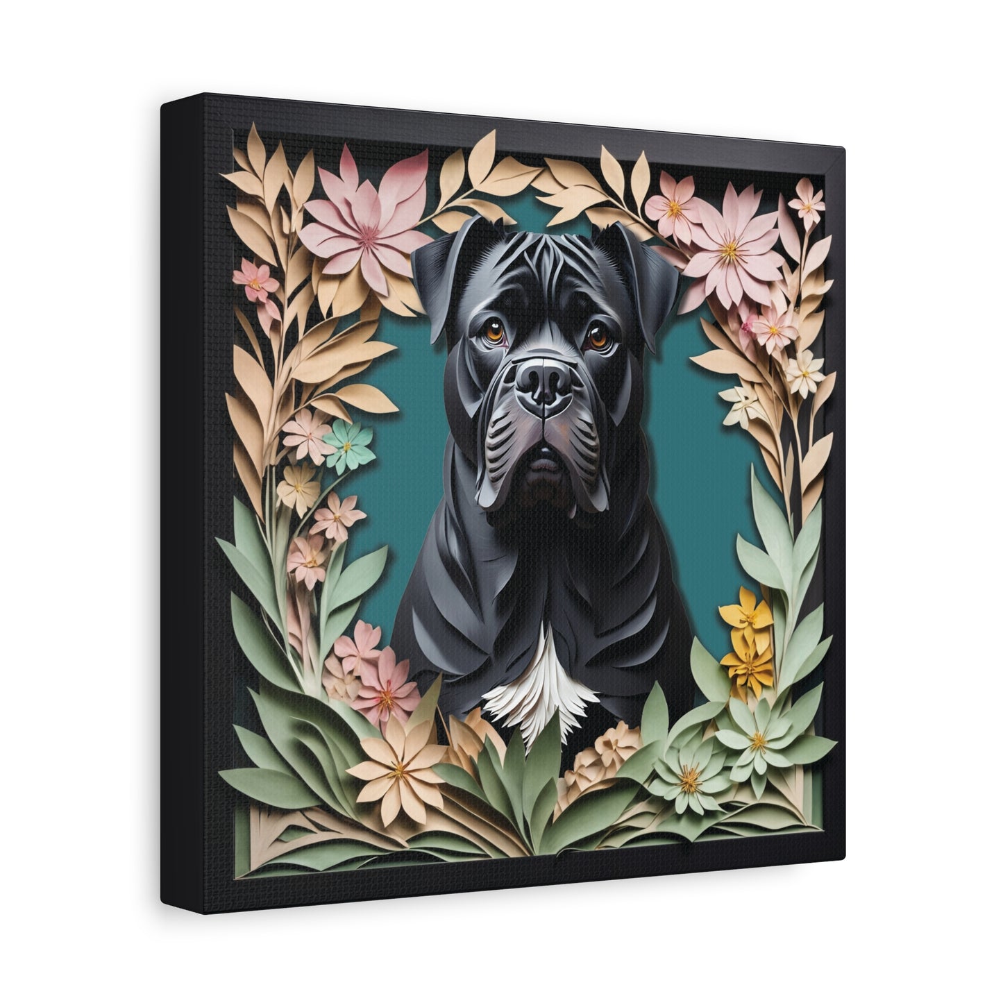 Black Cane Corso with Natural Ears - 3D Illusion Personalized Dog Portrait Gift