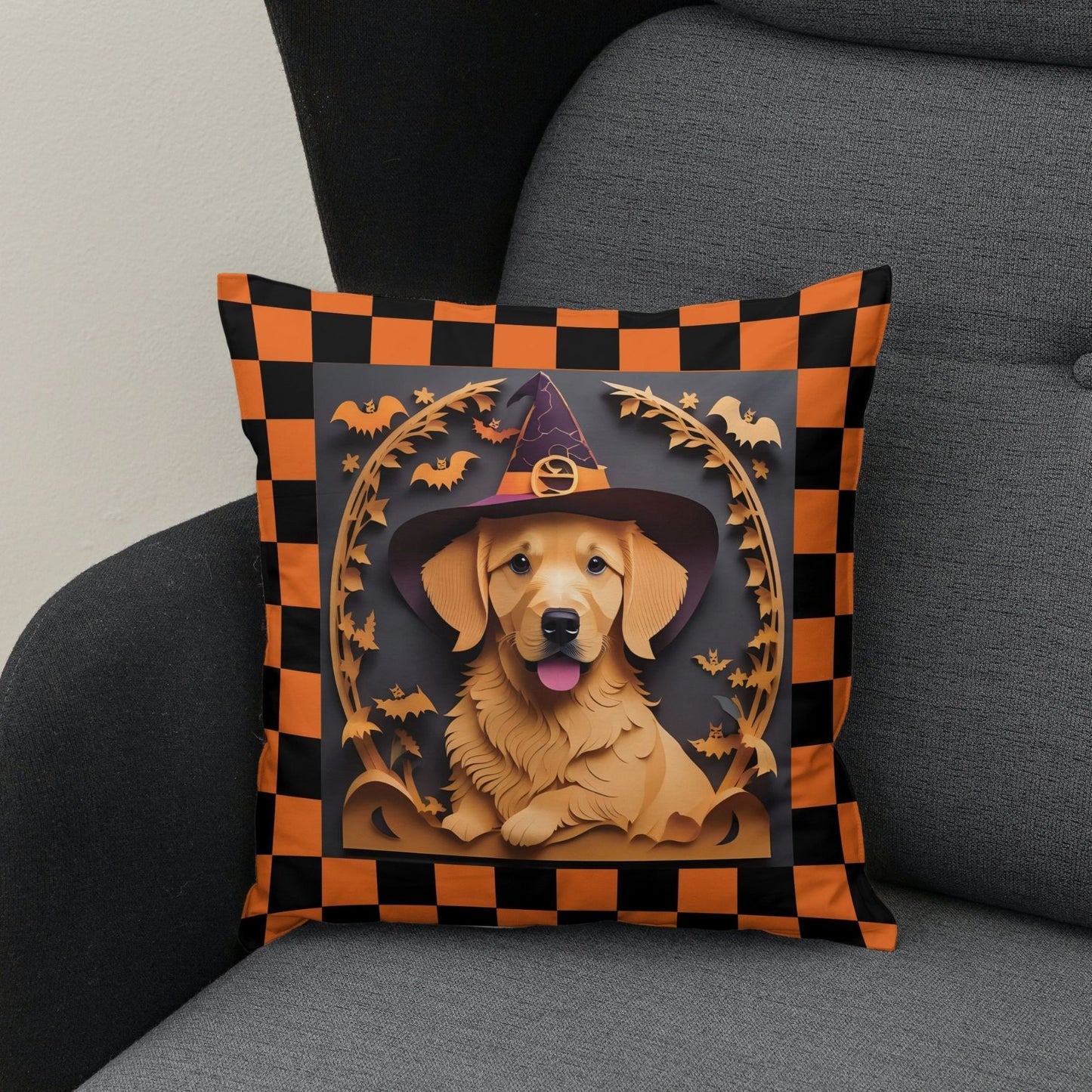 Golden Retriever Halloween Pillow - Holiday Dog Decor or Gift for Golden Retriever Lover