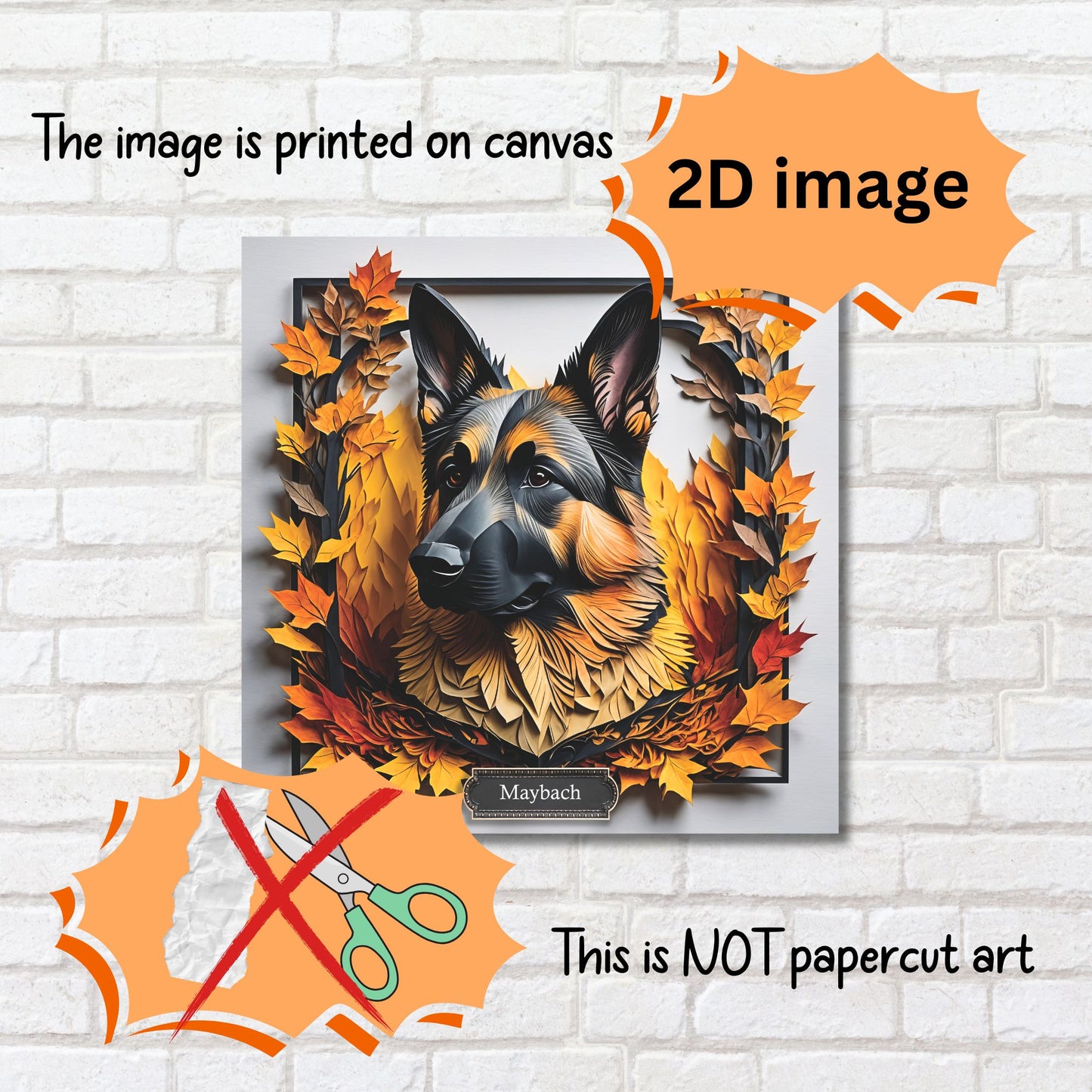 Regal German Shepherd with Golden Autumn Foliage - 3D Illusion Art with Name Personalization