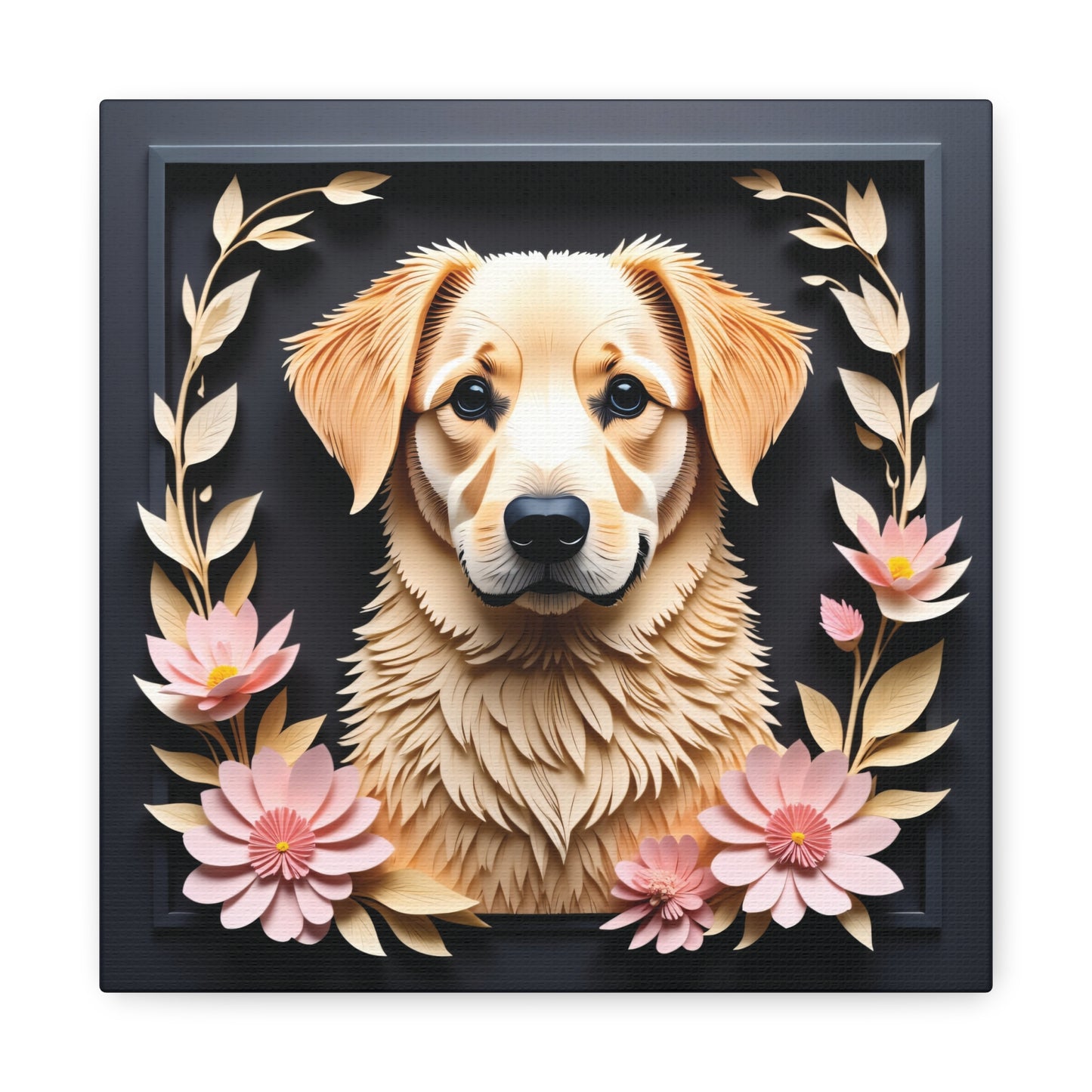 Yellow Labrador Memorial Portrait - Personalized Dog Name Canvas Print with Flowers - Custom Labrador Retriever Gift for Dog Mom or Breeder