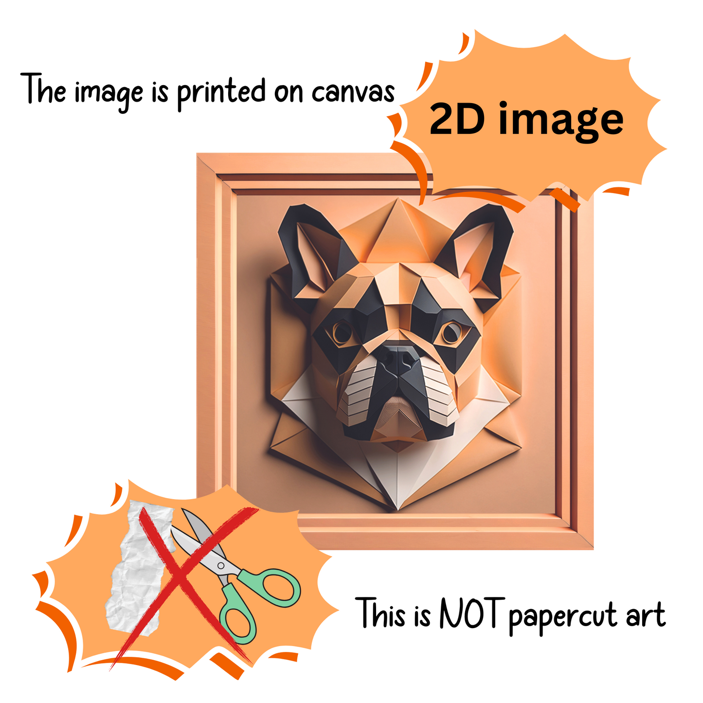 French Bulldog Portrait Origami Style - Faux Paper Craft Bulldog Lover Wall Art