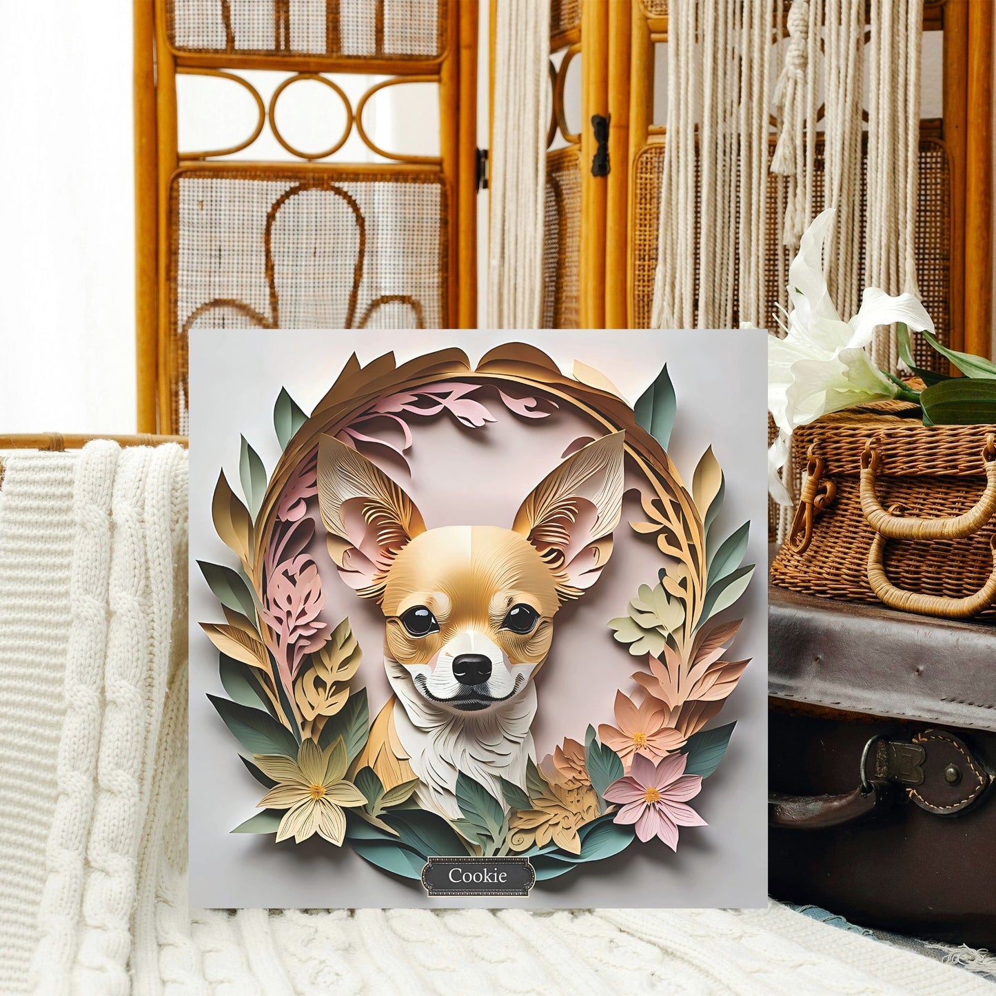 Fawn Chihuahua in Pastel Colors - 3D Illusion Dog Lover Wall Art