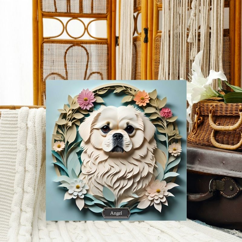White Pekingese Dog Wall Art - Pekingese Dog Memorial Gift or Decor