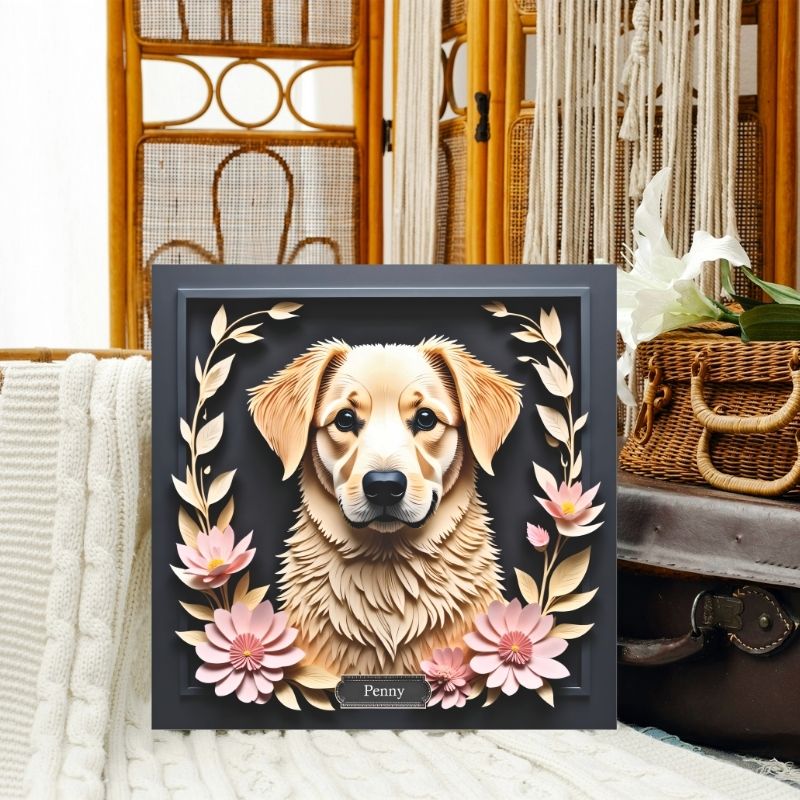 Yellow Labrador Memorial Portrait - Personalized Dog Name Canvas Print with Flowers - Custom Labrador Retriever Gift for Dog Mom or Breeder
