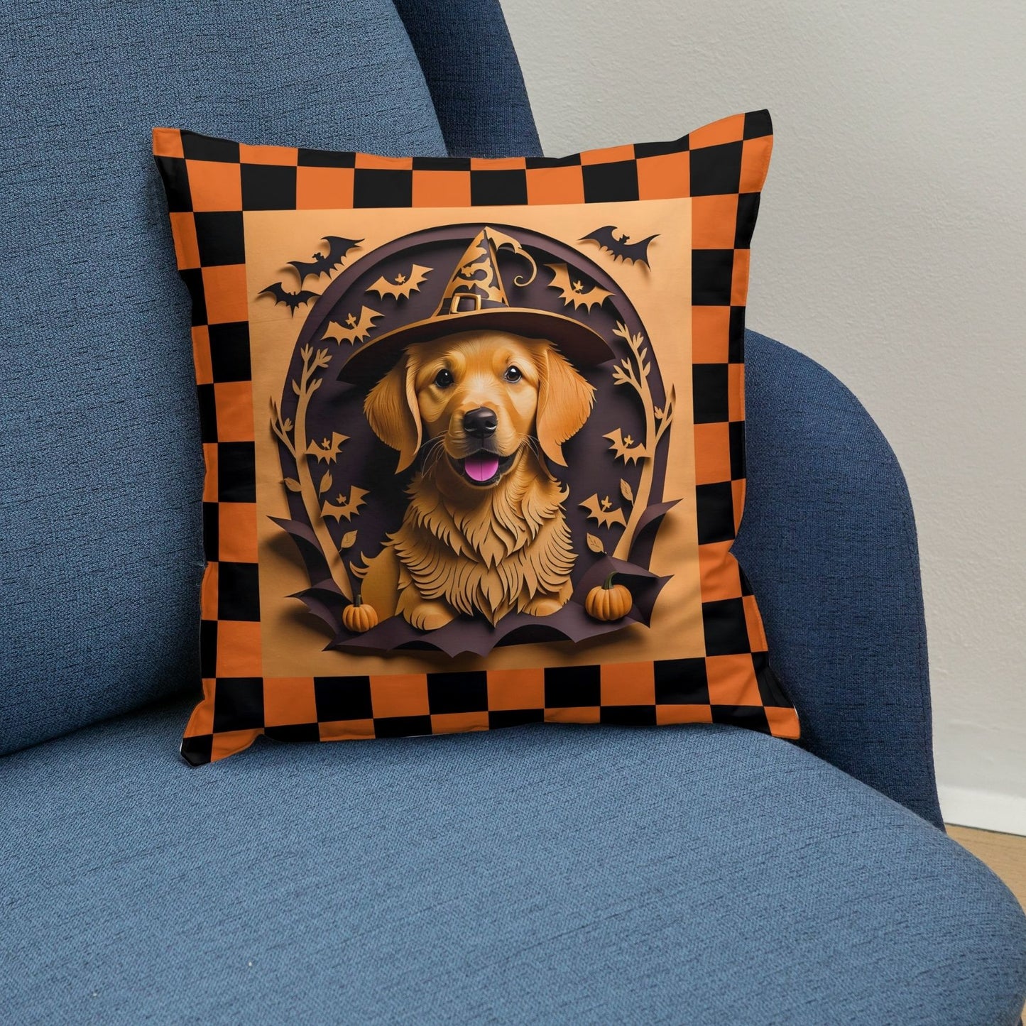 Golden Retriever Halloween Pillow - Holiday Dog Decor or Gift for Golden Retriever Lover