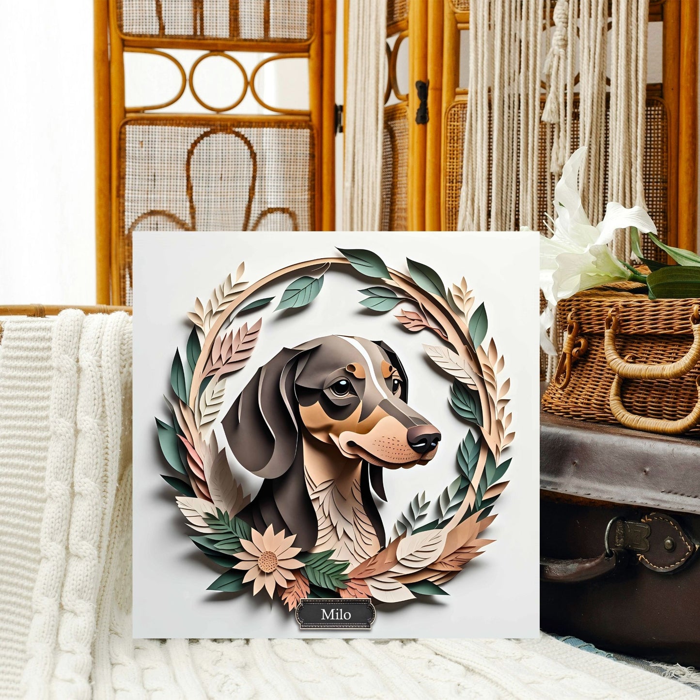 Dachshund Leafy Floral Wall Art - Dachshund Mom Gift or Dog Owner Decor