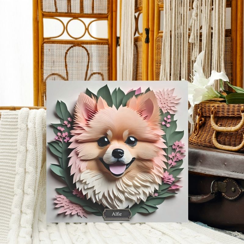 Pomeranian Floral Portrait Canvas - 3D Illusion Gallery Wrap