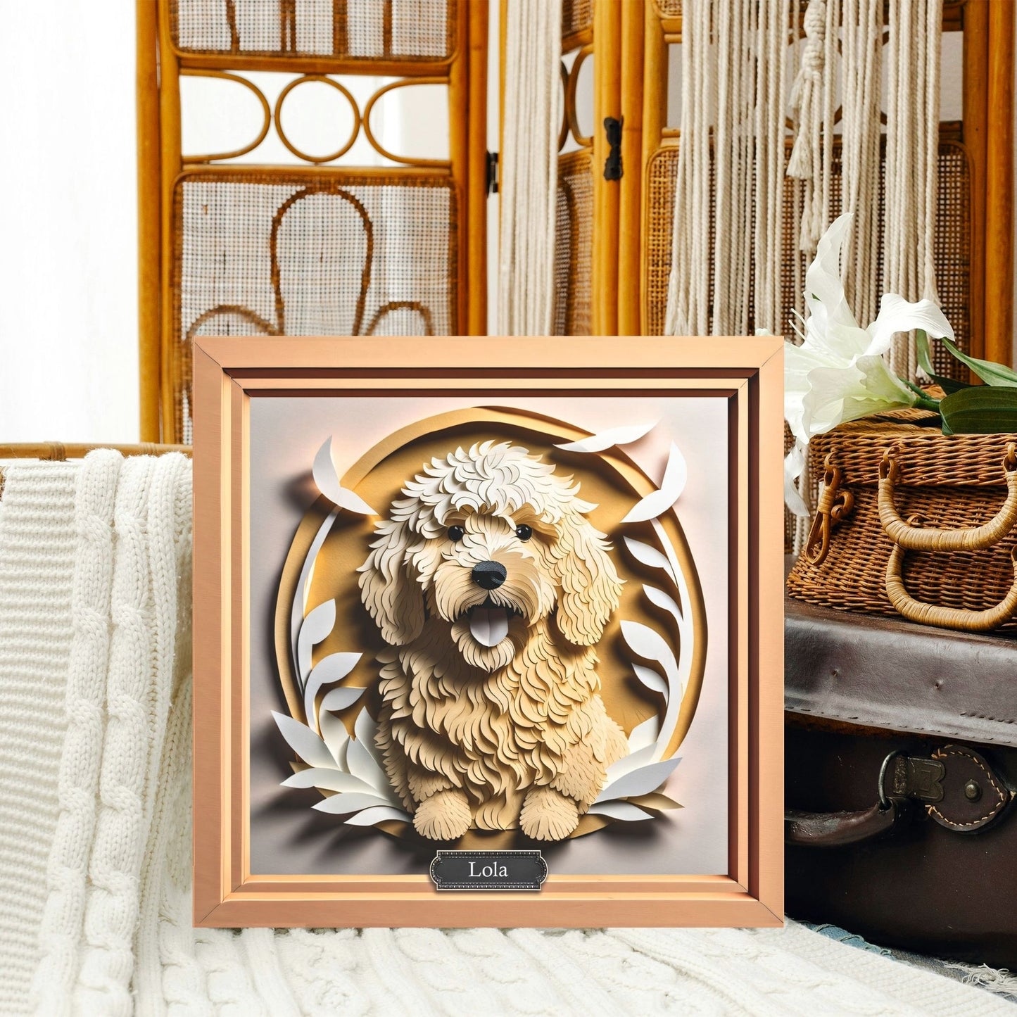 Golden Doodle or Labradoodle Name Personalized Portrait - 3D Illusion Craft Imitation Design