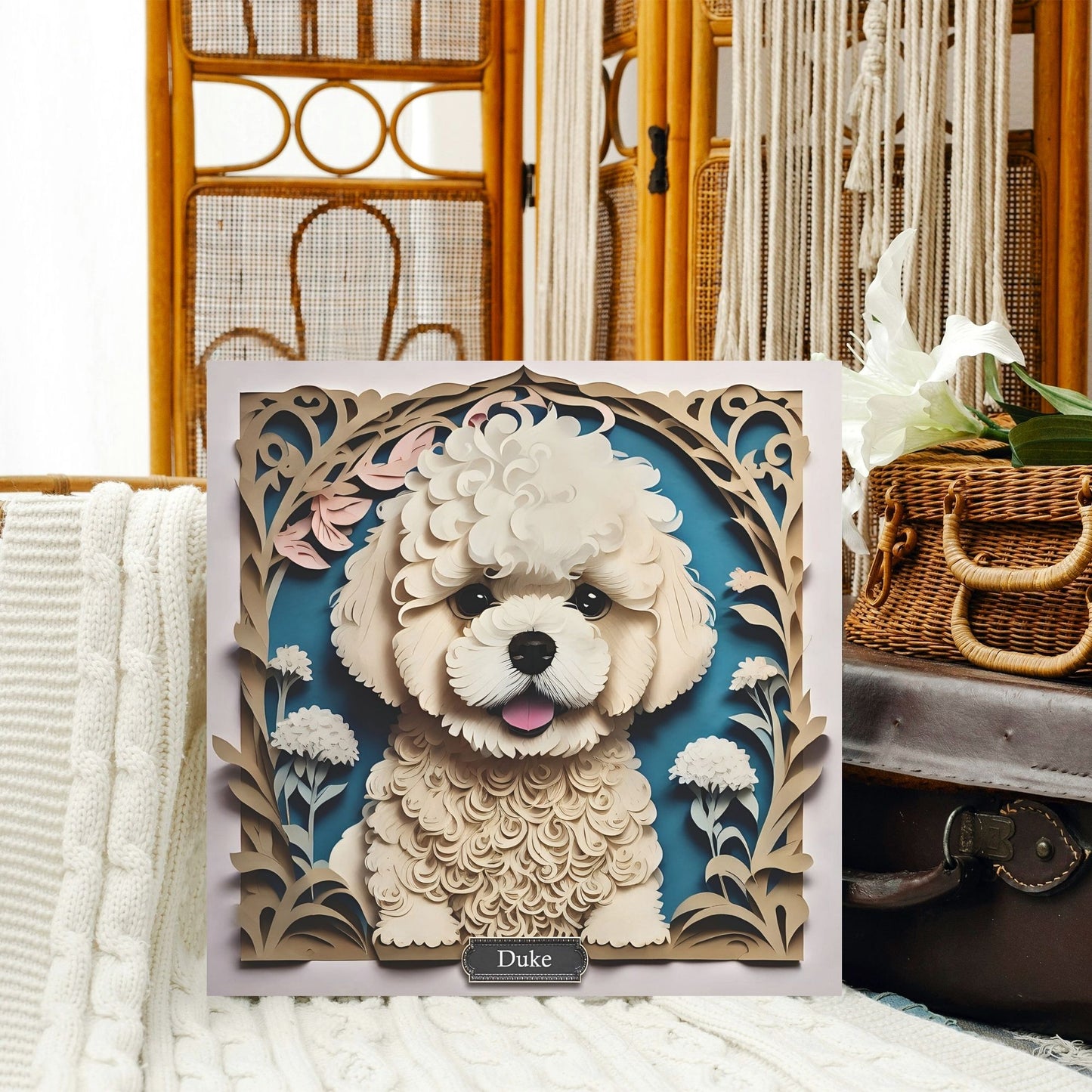 Bichon Frise Puppy Portrait - Papercut Imitation Dog Lover Canvas Print